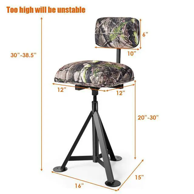 Alt view image 3 of 7 - 360° Swivel Camo Hunting Chair, Multi-Position Tripod Swivel Blind Huntsman Chair with Detachable Backrest, Comfy Padding for Outdoor Activities