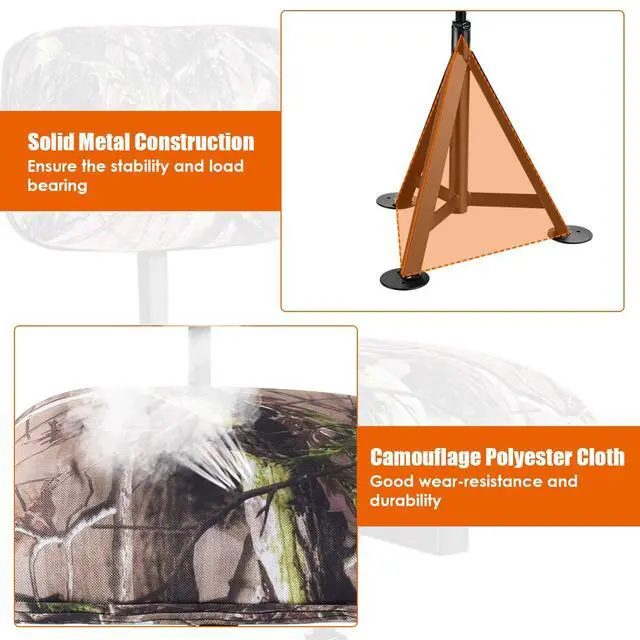 Alt view image 6 of 7 - 360° Swivel Camo Hunting Chair, Multi-Position Tripod Swivel Blind Huntsman Chair with Detachable Backrest, Comfy Padding for Outdoor Activities