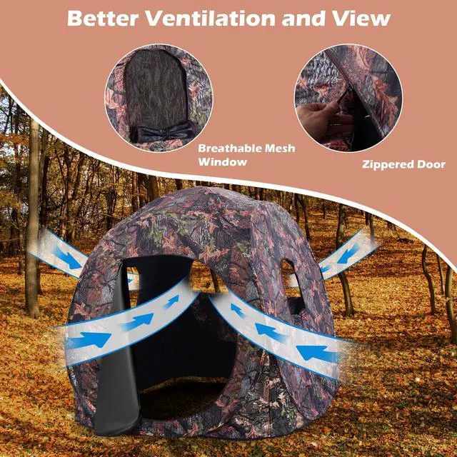 Alt view image 5 of 7 - Pop Up Hunting Blind Portable Ground Blind Waterproof Hunting Tent for 2-3 People, Camouflage Hunting Tent with 360 Degree Mesh Windows