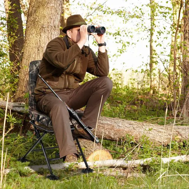 Alt view image 2 of 7 - Hunting Chair, 360° Swivel Silent Hunting Chair W/Padded Cushion & Adjustable Foot Pads, Heavy Duty Camo Hunting Seat, Hunting Chairs for Blinds Camping & Fishing, 330 LBS Capacity