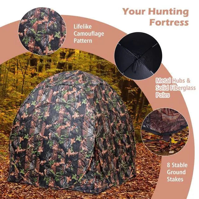 Alt view image 6 of 7 - Pop Up Hunting Blind Portable Ground Blind Waterproof Hunting Tent for 2-3 People, Camouflage Hunting Tent with 360 Degree Mesh Windows