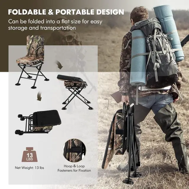 Alt view image 6 of 7 - Hunting Chair, 360° Swivel Silent Hunting Chair W/Padded Cushion & Adjustable Foot Pads, Heavy Duty Camo Hunting Seat, Hunting Chairs for Blinds Camping & Fishing, 330 LBS Capacity
