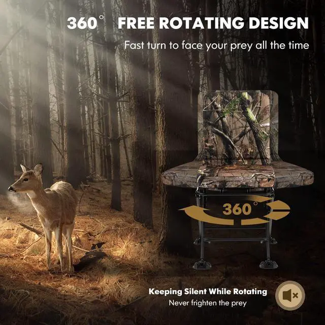 Alt view image 5 of 7 - Hunting Chair, 360° Swivel Silent Hunting Chair W/Padded Cushion & Adjustable Foot Pads, Heavy Duty Camo Hunting Seat, Hunting Chairs for Blinds Camping & Fishing, 330 LBS Capacity