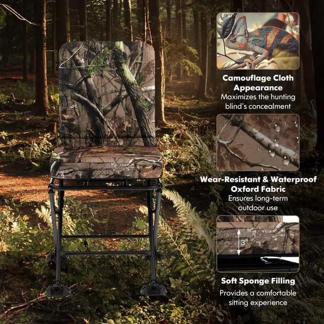 Alt view image 4 of 7 - Hunting Chair, 360° Swivel Silent Hunting Chair W/Padded Cushion & Adjustable Foot Pads, Heavy Duty Camo Hunting Seat, Hunting Chairs for Blinds Camping & Fishing, 330 LBS Capacity