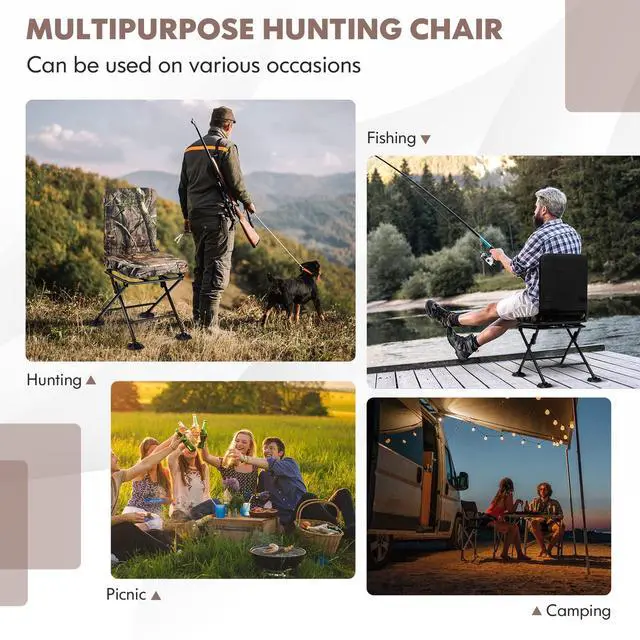 Alt view image 7 of 7 - Hunting Chair, 360° Swivel Silent Hunting Chair W/Padded Cushion & Adjustable Foot Pads, Heavy Duty Camo Hunting Seat, Hunting Chairs for Blinds Camping & Fishing, 330 LBS Capacity