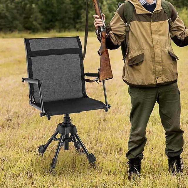 Main image of Swivel Hunting Chair, 360 Degree Folding Hunting Blind Chair with Adjustable Height, Arm Rest, Telescopic Legs & Duck Feet, 330 LBS Silent Outdoor Ground Blind Seat for Deer Dove Hunting Fishing