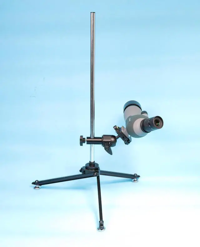 Alt view image 5 of 7 - Height Adjustable Prone Benchtop Standing Bullseye 5/8" Stainless Steel Pole Competition Spotting Scope Stand with Bench Mount Plate Crossbar Swivel Ball Head Tripod Base