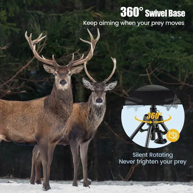Alt view image 5 of 7 - Swivel Hunting Chair, 360 Degree Folding Hunting Blind Chair with Adjustable Height, Arm Rest, Telescopic Legs & Duck Feet, 330 LBS Silent Outdoor Ground Blind Seat for Deer Dove Hunting Fishing