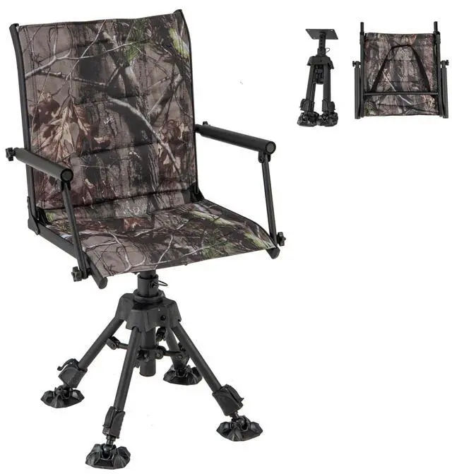 Main image of Swivel Hunting Chair, 360 Degree Folding Hunting Blind Chair with Adjustable Height, Arm Rest & Duck Feet, 330 LBS Silent Outdoor Ground Blind Seat for Deer Dove Hunting Fishing (Camouflage)
