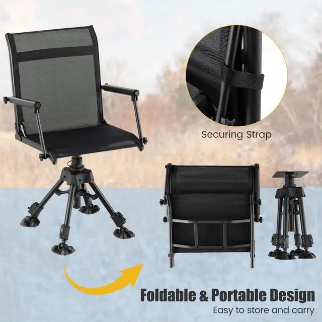 Alt view image 6 of 7 - Swivel Hunting Chair, 360 Degree Folding Hunting Blind Chair with Adjustable Height, Arm Rest, Telescopic Legs & Duck Feet, 330 LBS Silent Outdoor Ground Blind Seat for Deer Dove Hunting Fishing