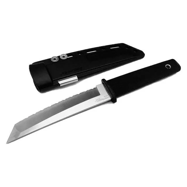 Alt view image 4 of 7 - Kobun Serrated 5.5" Japanese AUS8A Stainless Steel American Tanto Shape Fixed Blade Tactical Hunting Knife, Ergonomic Kray-Ex Handle, Secure-Ex Sheath