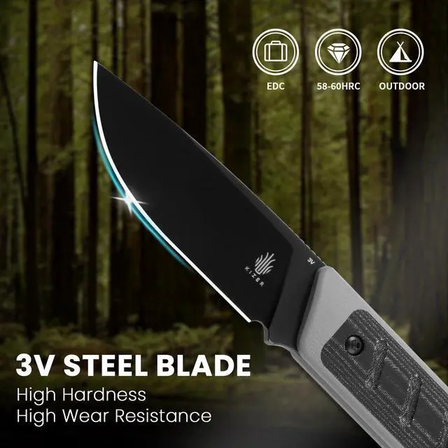 Alt view image 2 of 7 - Smolt Fixed Blade Knife, 2.93 In Drop Point Blade Fixed-blade Knives with Sheath, 3V Steel and G10+Micarta Handle Fixed Blade Utility Knife for Men Women Outdoor Survival EDC, 1063A1