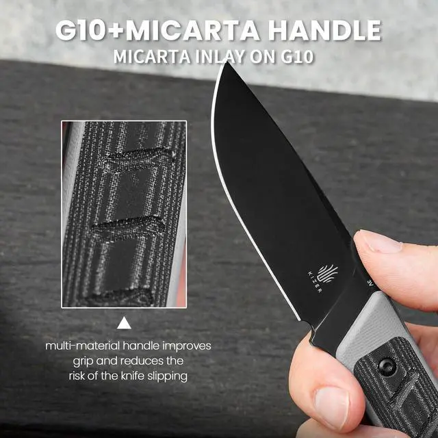 Alt view image 3 of 7 - Smolt Fixed Blade Knife, 2.93 In Drop Point Blade Fixed-blade Knives with Sheath, 3V Steel and G10+Micarta Handle Fixed Blade Utility Knife for Men Women Outdoor Survival EDC, 1063A1