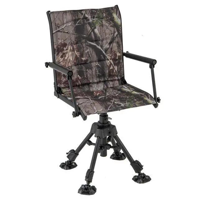 Alt view image 7 of 7 - Swivel Hunting Chair, 360 Degree Folding Hunting Blind Chair with Adjustable Height, Arm Rest & Duck Feet, 330 LBS Silent Outdoor Ground Blind Seat for Deer Dove Hunting Fishing (Camouflage)