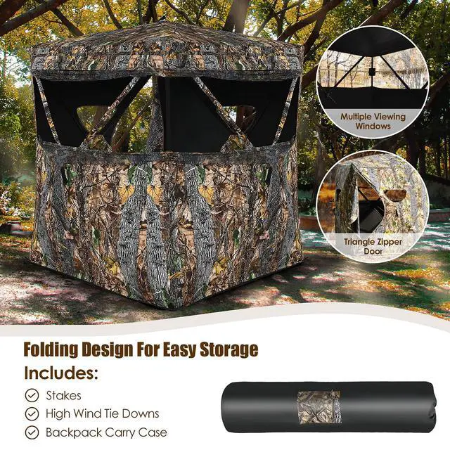 Alt view image 3 of 7 - Hunting Blind, 3 Person Pop Up See Through Silent Sliding Ground Blind with Carrying Bag, Camouflage Waterproof Deer Hunting Blind Tent