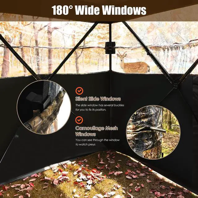 Alt view image 2 of 7 - Hunting Blind, 3 Person Pop Up See Through Silent Sliding Ground Blind with Carrying Bag, Camouflage Waterproof Deer Hunting Blind Tent