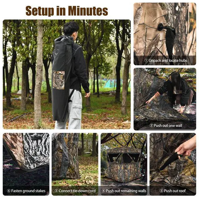 Alt view image 4 of 7 - Hunting Blind, 3 Person Pop Up See Through Silent Sliding Ground Blind with Carrying Bag, Camouflage Waterproof Deer Hunting Blind Tent