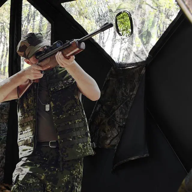 Alt view image 6 of 7 - Hunting Blind, 3 Person Pop Up See Through Silent Sliding Ground Blind with Carrying Bag, Camouflage Waterproof Deer Hunting Blind Tent