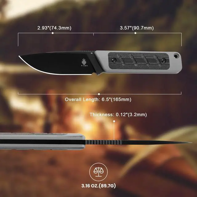 Alt view image 5 of 7 - Smolt Fixed Blade Knife, 2.93 In Drop Point Blade Fixed-blade Knives with Sheath, 3V Steel and G10+Micarta Handle Fixed Blade Utility Knife for Men Women Outdoor Survival EDC, 1063A1