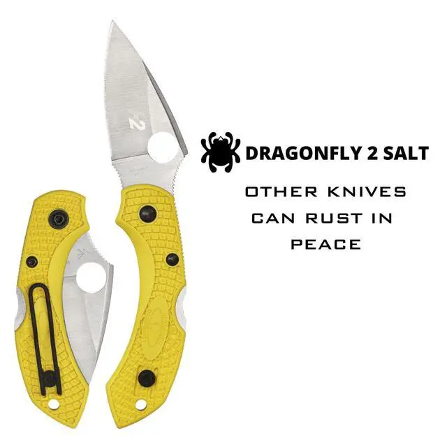 Alt view image 2 of 6 - Dragonfly 2 Salt Folding Pocket Knife, PlainEdge | 5.58" Overall Length, 2.28" H-2 Steel Blade, FRN Handle, Back Lock, Hollow Grind