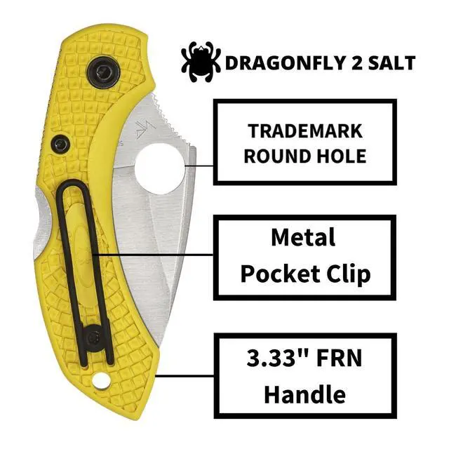 Alt view image 4 of 6 - Dragonfly 2 Salt Folding Pocket Knife, PlainEdge | 5.58" Overall Length, 2.28" H-2 Steel Blade, FRN Handle, Back Lock, Hollow Grind