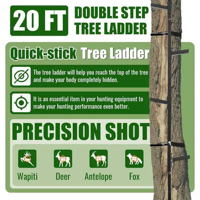 Alt view image 2 of 7 - 20 ft Climbing Stick Ladder for Tree Stands, Tree Ladder Outdoors | Slip Against, Double-Step Design, Hunting, Black