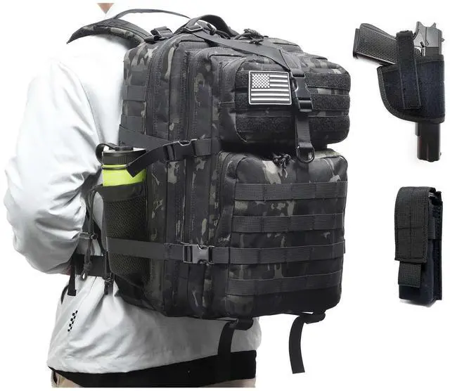 Main image of Tactical Backpack for Men, Military Backpacks with Gun Holster, Bug Out Bag 3 Day Assault Pack Large Molle Gun Backpack Pistol Bag of Handgun Black Camo