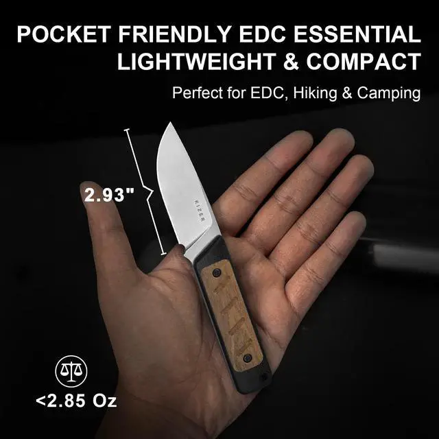 Alt view image 6 of 7 - Smolt Fixed Blade Knife, 2.93" AEB-L Fixed Blade with Black & Brown G10 Mkuruti Wood Handle, Drop Point EDC Knives with Sheath for Camping Hiking 1063M1