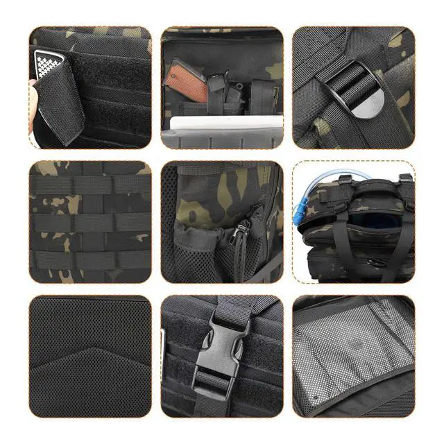 Alt view image 5 of 7 - Tactical Backpack for Men, Military Backpacks with Gun Holster, Bug Out Bag 3 Day Assault Pack Large Molle Gun Backpack Pistol Bag of Handgun Black Camo
