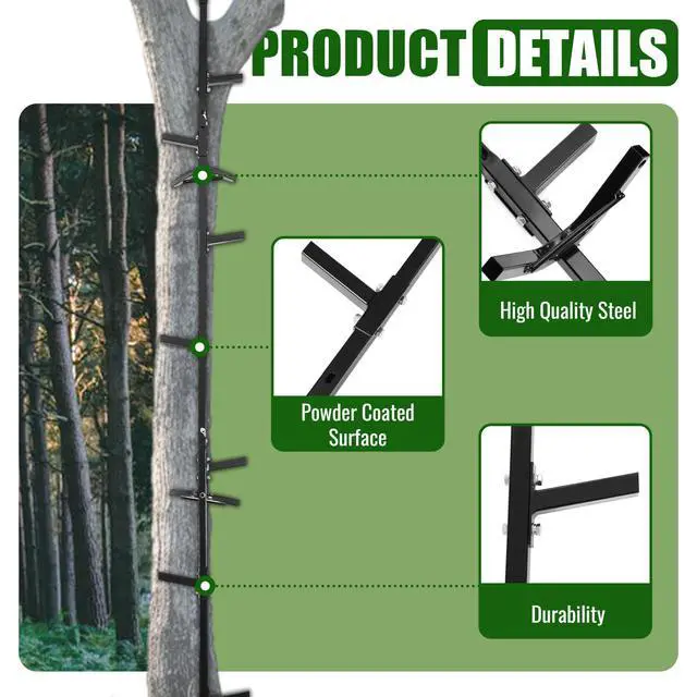 Alt view image 3 of 7 - 20 ft Climbing Stick Ladder for Tree Stands, Tree Ladder Outdoors | Slip Against, Double-Step Design, Hunting, Black