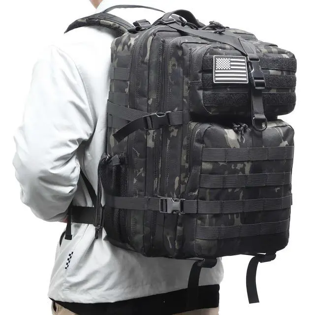 Alt view image 7 of 7 - Tactical Backpack for Men, Military Backpacks with Gun Holster, Bug Out Bag 3 Day Assault Pack Large Molle Gun Backpack Pistol Bag of Handgun Black Camo