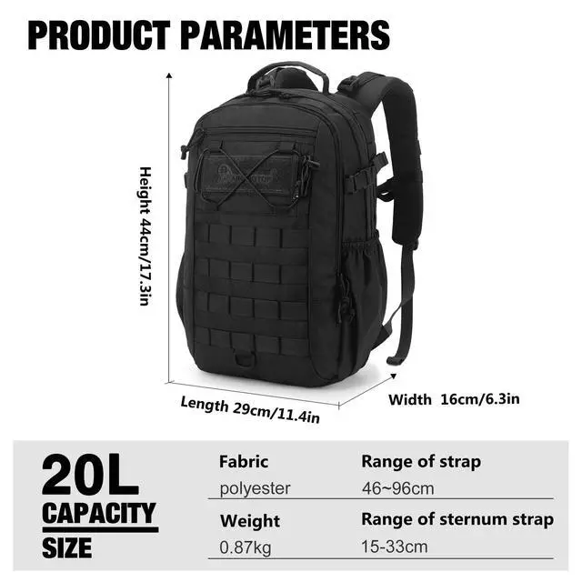 Alt view image 2 of 6 - Small Military Tactical Backpack for Men 20L Molle Rucksack EDC Daypack for Hiking,Travel,Camping, Hunting