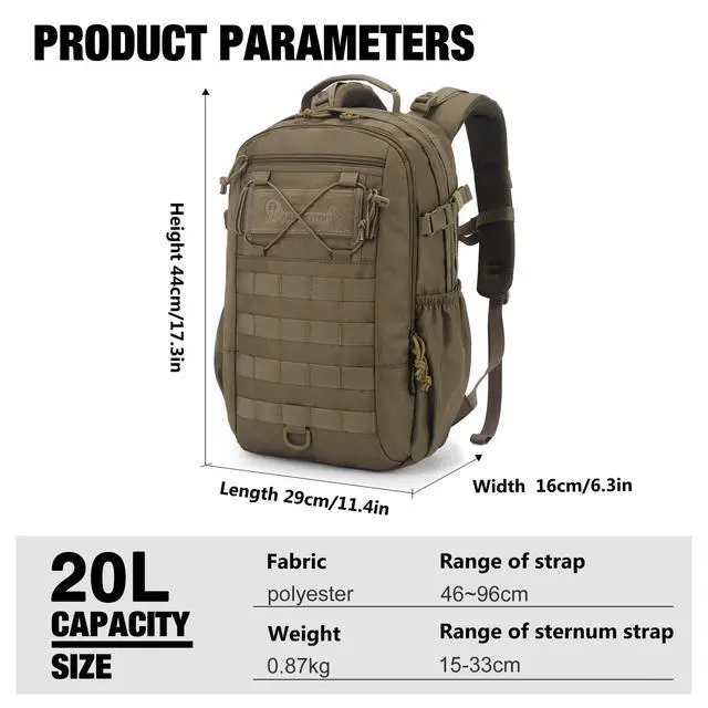 Alt view image 2 of 6 - Small Military Tactical Backpack for Men 20L Molle Rucksack EDC Daypack for Hiking,Travel,Camping, Hunting