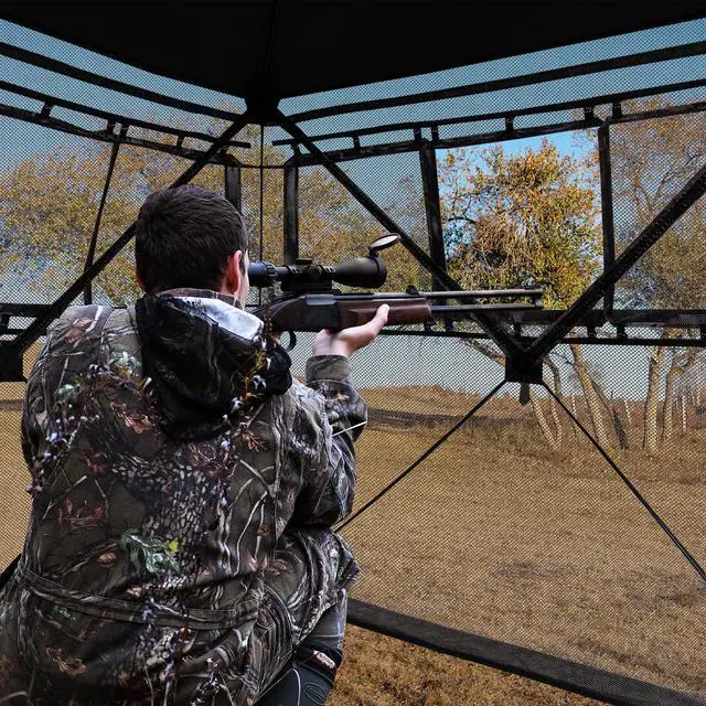 Alt view image 2 of 7 - Hunting Blind, 3 Person Pop up See Through Camouflage Deer Blind with Silent Sliding, Windows, Carrying Bag, Portable Folding Ground Blind for Dove Turkey Hunting Outdoor