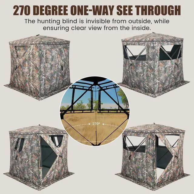 Alt view image 3 of 7 - Hunting Blind, 3 Person Pop up See Through Camouflage Deer Blind with Silent Sliding, Windows, Carrying Bag, Portable Folding Ground Blind for Dove Turkey Hunting Outdoor