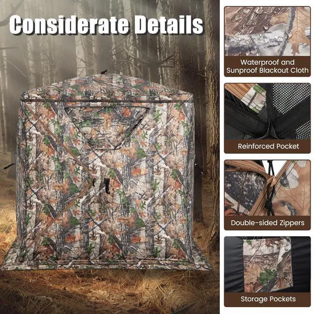 Alt view image 6 of 7 - Hunting Blind, 3 Person Pop up See Through Camouflage Deer Blind with Silent Sliding, Windows, Carrying Bag, Portable Folding Ground Blind for Dove Turkey Hunting Outdoor