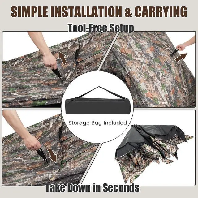 Alt view image 4 of 7 - Hunting Blind, 3 Person Pop up See Through Camouflage Deer Blind with Silent Sliding, Windows, Carrying Bag, Portable Folding Ground Blind for Dove Turkey Hunting Outdoor