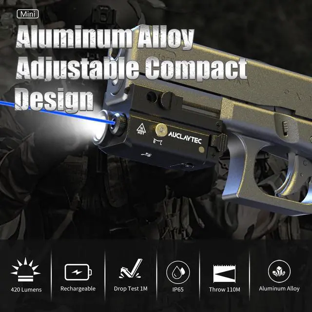 Alt view image 2 of 7 - 420 Lumen Tactical LED Flashlight with Laser Sight Combo Impact Resistant, Built in Rechargeable Battery with Ambidextrous Switch Design and 3 Light Modes (Blue)