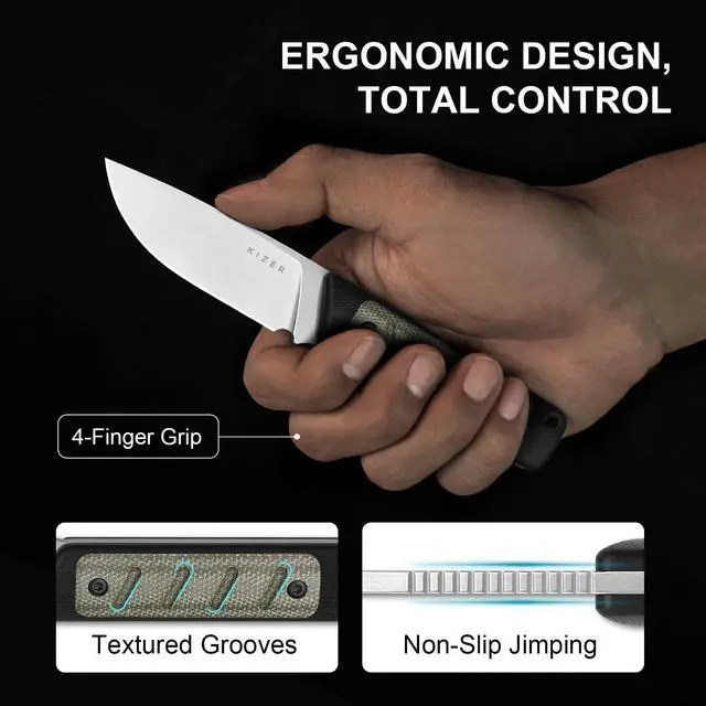 Alt view image 4 of 7 - Smolt Fixed Blade Knife, 2.93" 14C28N Fixed Blade with Black G10 & Micarta Handle, Drop Point EDC Knives with Sheath for Camping Hiking 1063A6