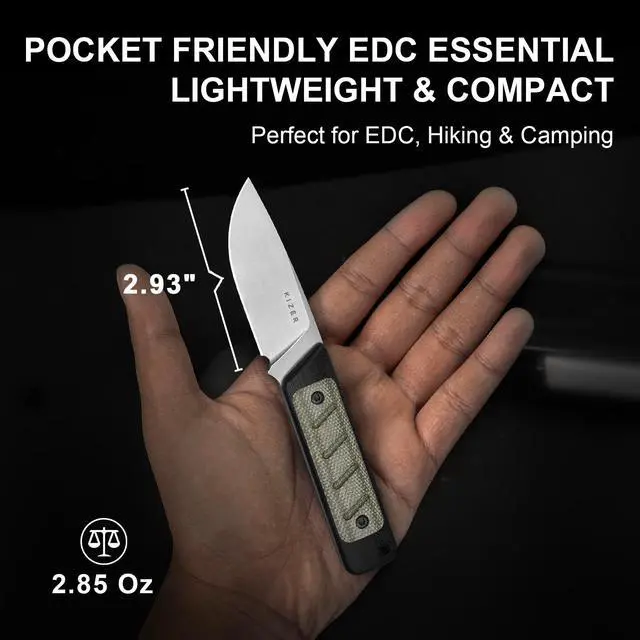 Alt view image 2 of 7 - Smolt Fixed Blade Knife, 2.93" 14C28N Fixed Blade with Black G10 & Micarta Handle, Drop Point EDC Knives with Sheath for Camping Hiking 1063A6