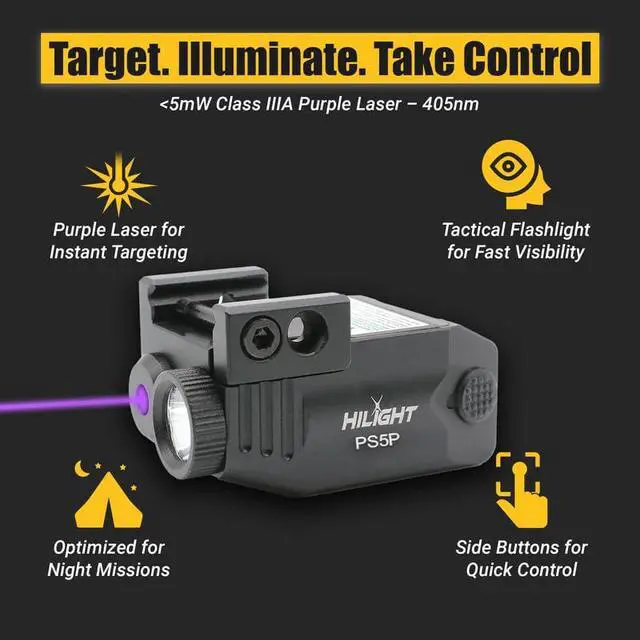 Alt view image 3 of 7 - Tactical Primal Series - 400 Lumens Flashlight w/Strobe & Single Purple Laser - Aircraft Grade Aluminum, Magnetic Rechargeable Battery - Rail Mount Light & Laser Class IIIA, <5mW