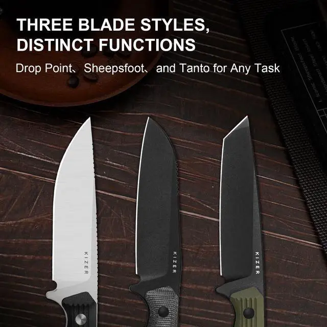 Alt view image 2 of 7 - Begleiter Fix Fixed Blade Knife, 3.74" Tanto AEB-L Blade Hunting Knives with Kydex Sheath, Green G10 Handle EDC Knife for Camping Hunting Survival 1045MT2