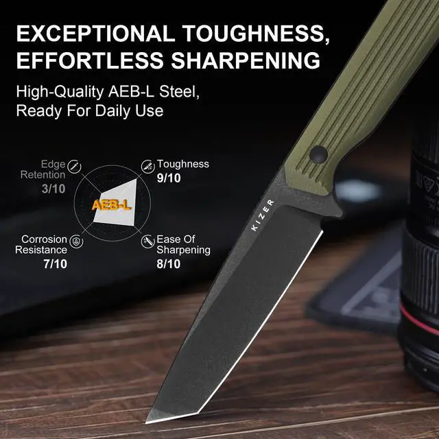 Alt view image 3 of 7 - Begleiter Fix Fixed Blade Knife, 3.74" Tanto AEB-L Blade Hunting Knives with Kydex Sheath, Green G10 Handle EDC Knife for Camping Hunting Survival 1045MT2