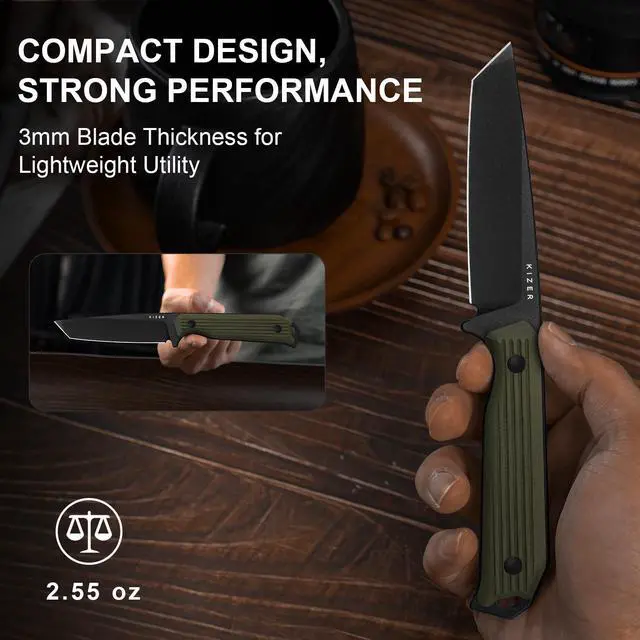 Alt view image 5 of 7 - Begleiter Fix Fixed Blade Knife, 3.74" Tanto AEB-L Blade Hunting Knives with Kydex Sheath, Green G10 Handle EDC Knife for Camping Hunting Survival 1045MT2
