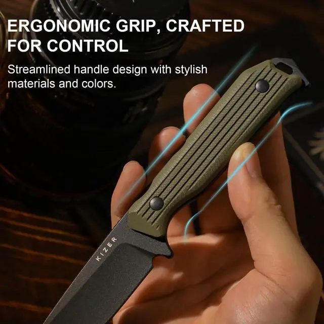 Alt view image 6 of 7 - Begleiter Fix Fixed Blade Knife, 3.74" Tanto AEB-L Blade Hunting Knives with Kydex Sheath, Green G10 Handle EDC Knife for Camping Hunting Survival 1045MT2