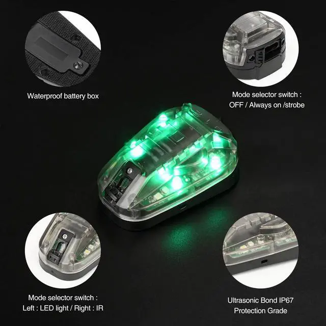Alt view image 4 of 6 - 4 Modes Tactical Helmet Light with Visible LED+IR Constant/Strobe | Waterproof Ladybird Signal Light Survival Identification Lamp for Outdoor Sports