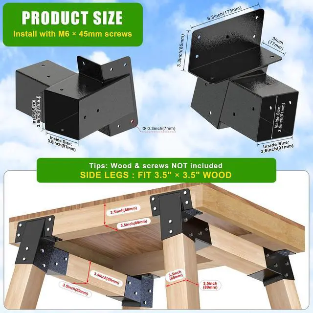 Alt view image 2 of 7 - Heavy Duty Deer Stand Brackets, 4x4 Compound Angle Bracket, Powder Coated Elevated Bracket for Outdoor Platforms, Deer Hunting, Shooting Shack, Observation Decks& Tree Houses (4Pack)