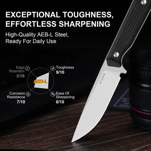 Alt view image 3 of 7 - Begleiter Fix Fixed Blade Knife, 3.78" Drop Point AEB-L Blade Hunting Knives with Kydex Sheath, Black G10 Handle EDC Knife for Camping Hunting Survival 1045MD2