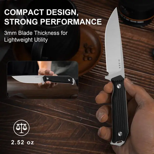 Alt view image 5 of 7 - Begleiter Fix Fixed Blade Knife, 3.78" Drop Point AEB-L Blade Hunting Knives with Kydex Sheath, Black G10 Handle EDC Knife for Camping Hunting Survival 1045MD2
