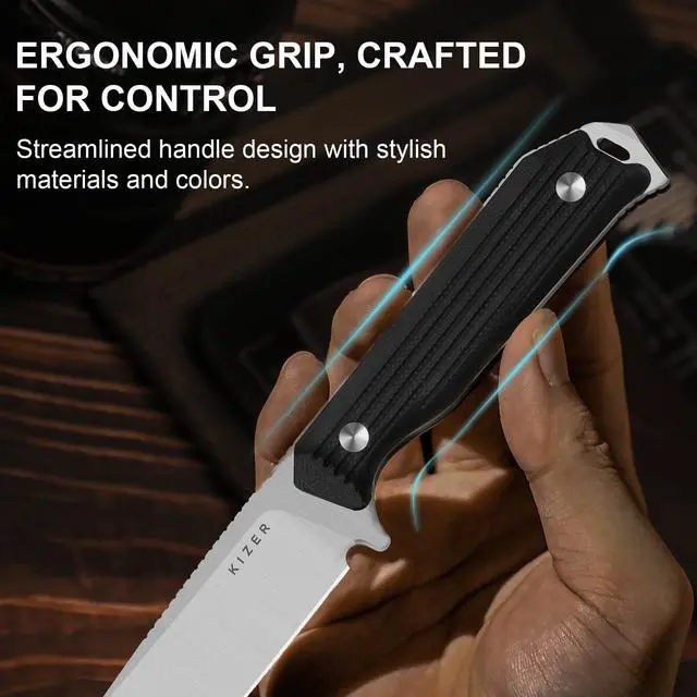 Alt view image 6 of 7 - Begleiter Fix Fixed Blade Knife, 3.78" Drop Point AEB-L Blade Hunting Knives with Kydex Sheath, Black G10 Handle EDC Knife for Camping Hunting Survival 1045MD2